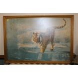 A FRAMED 'LEONARD PEARMAN' PRINT DEPICTING A TIGER TOGETHER WITH A MIRROR AND ANOTHER PICTURE