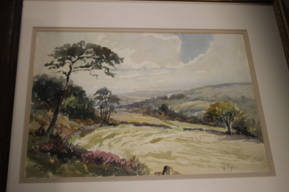 AN OIL ON CANVAS OF A COUNTRY SCENE TOGETHER WITH A WATERCOLOUR OF CATTLE IN A RIVER ETC. (4) - Image 4 of 5