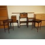 A COLLECTION OF TABLES AND A CLOTHES AIRER, SERVING TROLLEY ETC.