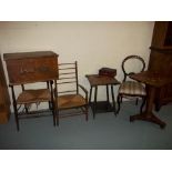 A SELECTION OF SEVEN ITEMS TO INCLUDE A DEORGIAN TILT TOP PEDESTAL TABLE, THREE CHAIRS, A PINE STOR