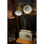 A VINTAGE BUSH RADIO TOGETHER WITH TWO ANGLE POISE LAMPS