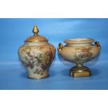 A ROYAL WORCESTER BLUSH IVORY POT POURRI 279 SHAPE TOGETHER WITH A SIMILAR TWIN HANDLED POT