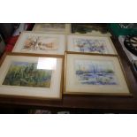 FOUR FRAMED WATERCOLOURS INCLUDING THREE COUNTRYSIDE SCENES SIGNED T. GIBBS