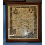ROBERT PLOT MAP OF STAFFORDSHIRE c.1686, map surrounded by shields, later hand colouring, framed and