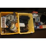 A QUANTITY OF SUNDRIES TO INCLUDE VINTAGE TELEPHONE, CAMERAS ETC.