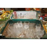 TWO TRAYS OF ASSORTED GLASSWARE, MAINLY CUT GLASS (NOT INCLUDING TRAYS)