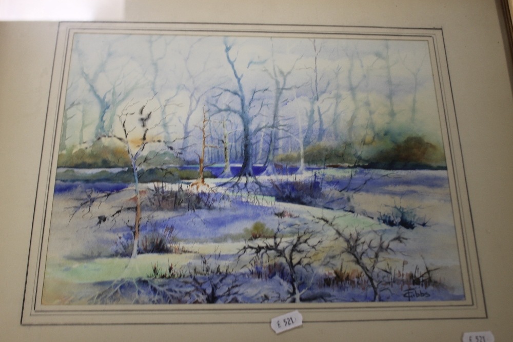 FOUR FRAMED WATERCOLOURS INCLUDING THREE COUNTRYSIDE SCENES SIGNED T. GIBBS - Image 3 of 5