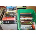 TWO BOXES OF NOVELS TO INCLUDE JOHN GRISHAM, DICK FRANCIS ETC.