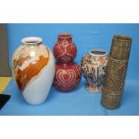 FOUR ASSORTED POTTERY VASES TO INCLUDE ONE MARKED 'HASSALL' SCOTLAND, ONE 'MADE IN CHINA' ETC.