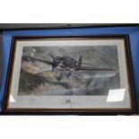 A FRAMED LIMITED EDITION 'JOHN D. SHAW' AVIATION PRINT TITLED 'TIGERS IN THE GORGE' WITH VARIOUS