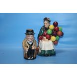 A ROYAL DOULTON FIGURINE 'THE OLD BALLOON SELLER' TOGETHER WITH A ROYAL DOULTON 'WINSTON
