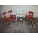 A SELECTION OF CHAIRS AND STOOLS TO INCLUDE THREE REPAINTED THONET CHAIRS (9)