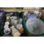 TWO TRAYS OF CERAMICS AND GLASSWARE TO INCLUDE AYNSLEY (NOT INCLUDING TRAYS)