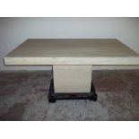 A TRAVETINE LIMESTONE DINING TABLE, L 107 CM, W 100 CM