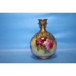 A HAND PAINTED ROYAL WORCESTER VASE, F126 SHAPE, ROSE DECORATION, SIGNED M. HUNT, HEIGHT APPROX.