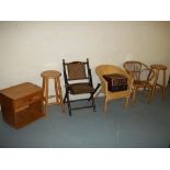 A SELECTION OF CHAIRS TO INCLUDE TWO PINE STOOLS ETC.