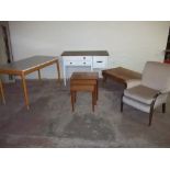 A VINTAGE TEAK NEST OF TABLES AND THREE OTHER TABLES ETC.