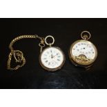A VINTAGE ENAMEL DIAL POCKET WATCH STAMPED 800 TOGETHER WITH A HALLMARKED SILVER 8 DAYS ANCRE