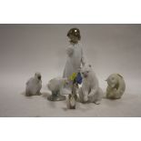 A COLLECTION OF CERAMIC FIGURES TO INCLUDE A NAO SAUSAGE DOG, LLADRO POLAR BEAR ETC. (6)