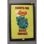 A VINTAGE FRAMED ADVERTISING SIGN 'AGENTS FOR LISTER DIESEL ENGINES' 76CM X 52.5CM