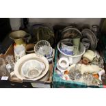 TWO TRAYS OF ASSORTED CERAMICS TO INCLUDE ART DECO STYLE JUGS, COLLECTORS PLATES ETC.