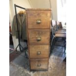 A VINTAGE FOUR DRAWER FILING CABINET H-131 CM CONDITION - WATERMARKED TOP - DAMP AND SPLITS TO THE