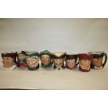 A COLLECTION OF EIGHT LARGE ROYAL DOULTON CHARACTER JUGS TO INCLUDE AULD MAC, TONY WELER, SAM WELLER