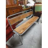 A MODERN INDUSTRIAL STYLE METAL AND WOODEN BENCH L-142 CM