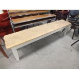 A MODERN LOW WOODED BENCH H-45 CM L-183 CM