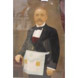 A FRAMED AND GLAZED OIL OVER PRINT OF A MASONIC GENTLEMAN
