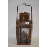 A VINTAGE COPPER OIL BURNING LANTERN HEIGHT - 39CM