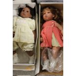 SIX BOXED MODERN COLLECTABLE DOLLS TOGETHER WITH TWO VINTAGE DOLLS COMPRISING OF YAWNIE AND