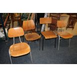 FOUR RETRO WOOD AND METAL DINING CHAIRS