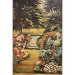 T HAXON - A GILT FRAMED OIL ON CANVAS OF A COUNTRY GARDEN SCENE 48.5CM X 39CM