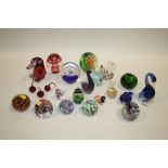 A COLLECTION OF STUDIO GLASS PAPERWEIGHTS ETC. TO INCLUDE CHERRY SHAPED EXAMPLES, CAITHNESS,