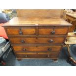 AN ANTIQUE OAK CROSSBANDED 5 DRAWER CHEST H-102 CM W-111 CM