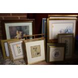 A LARGE QUANTITY OF ASSORTED FRAMED AND GLAZED PRINTS TO INCLUDE A MABEL LUCIE ATTWELL EXAMPLE,