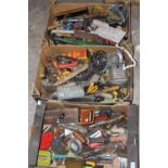 THREE TRAYS OF HAND TOOLS AND PARTS ETC