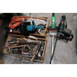 TWO TRAYS OF POWER TOOLS AND HAND TOOLS ETC