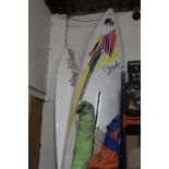 TWO WINDSURFING BOARDS PLUS A SELECTION OF SAILS