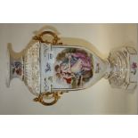 A LARGE VICTORIAN TWIN HANDLED VASE WITH VENUS AND CUPID DETAIL