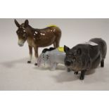 A ROYAL DOULTON PIG FIGURE, TOGETHER WITH A BESWICK DONKEY AND A BESWICK EEYORE FIGURE (3)