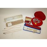 A COLLECTION OF FAUX PEARL NECKLACES, BOXED CUFFLINKS ETC