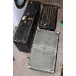 A CARPENTERS TOOL CHEST PLUS A METAL CHEST AND METAL CASE A/F