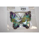 A STERLING SILVER PLIQUE-A-JOUR BROOCH IN THE FORM OF A BUTTERFLY