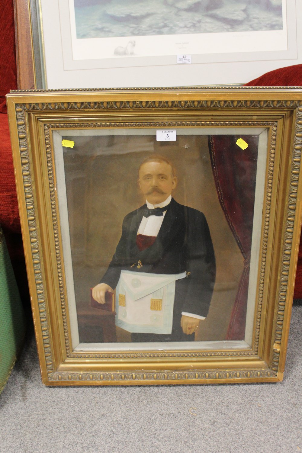A FRAMED AND GLAZED OIL OVER PRINT OF A MASONIC GENTLEMAN - Image 2 of 3