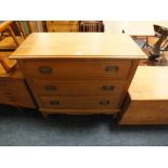 AN ANTIQUE THREE DRAWER CHEST H-83 CM W-93 CM