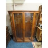 A MUSEUM TYPE OAK GLAZED DISPLAY CABINET WITH ARCHED SIDE PANELS, GLASS SHELVES H-158 CM W-136 CM