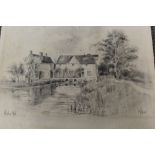 TWO UNFRAMED PENCIL SKETCHES OF FLATFORD MILL AND FLATFORD BRIDGE BOTH SIGNED LOWER RIGHT -