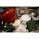 TWO TRAYS OF ASSORTED CERAMICS TO INCLUDE SUTHERLAND CHINA, ROYAL DOULTON CUPS AND SAUCERS,